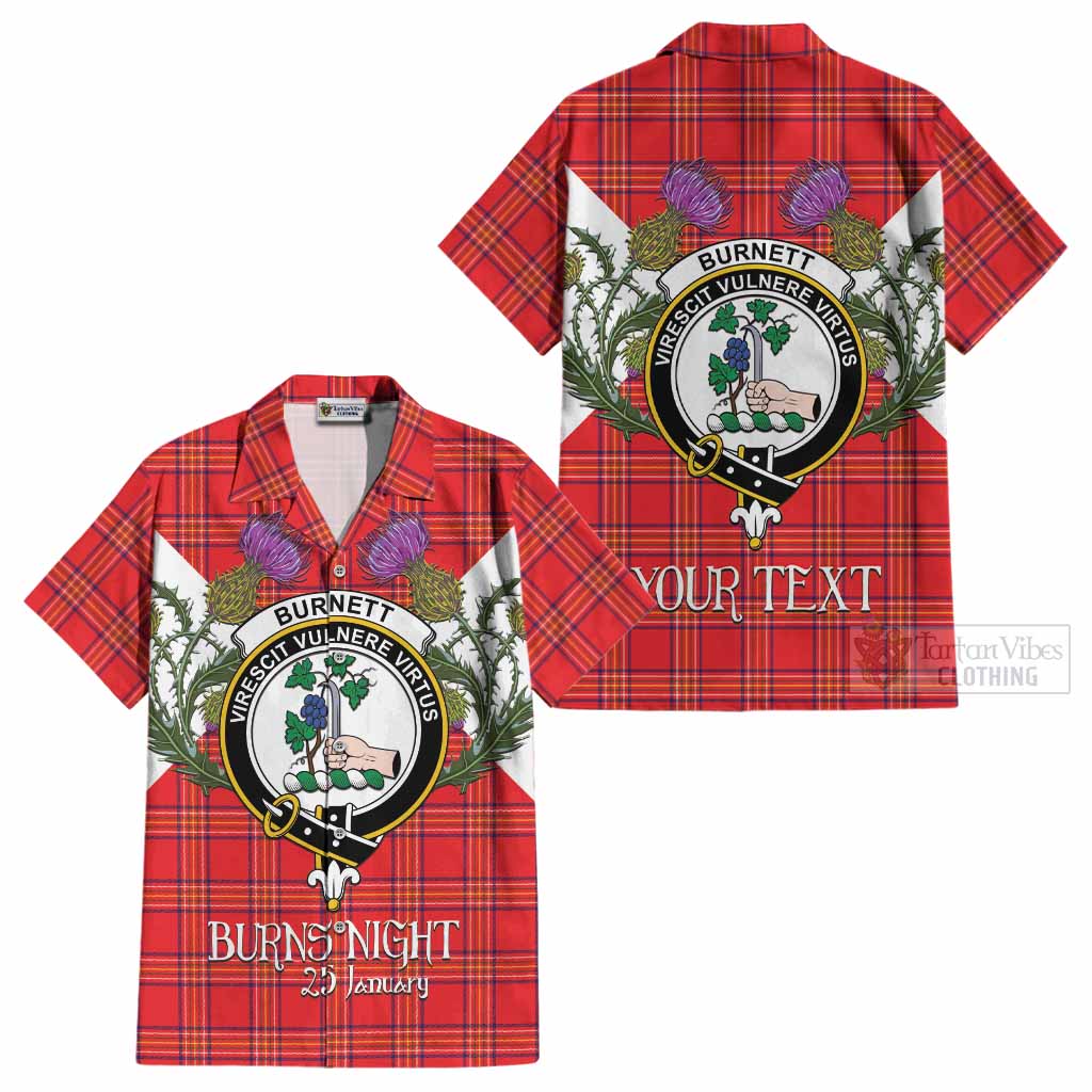 Burnett Tartan Family Crest Cotton Hawaiian Shirt Scottish Burns Night Thistle Floral