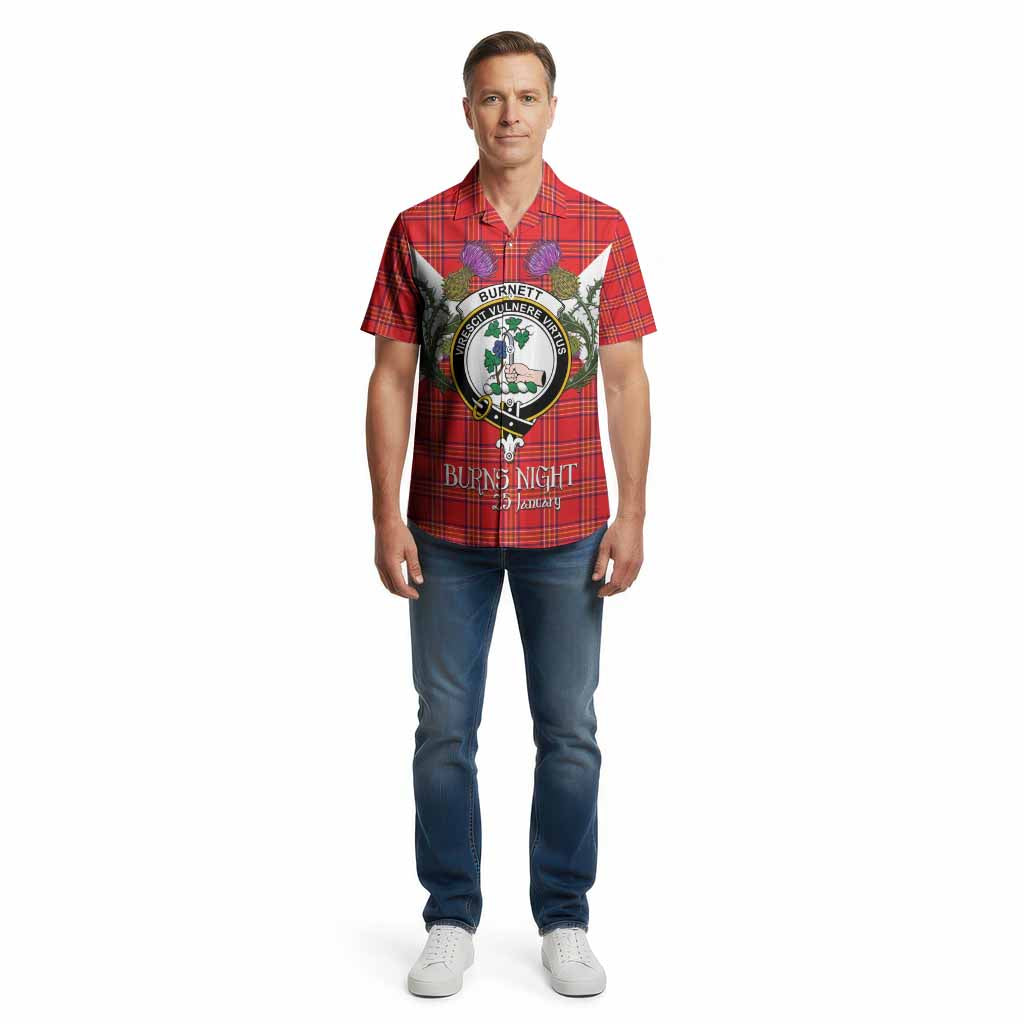 Burnett Tartan Family Crest Cotton Hawaiian Shirt Scottish Burns Night Thistle Floral
