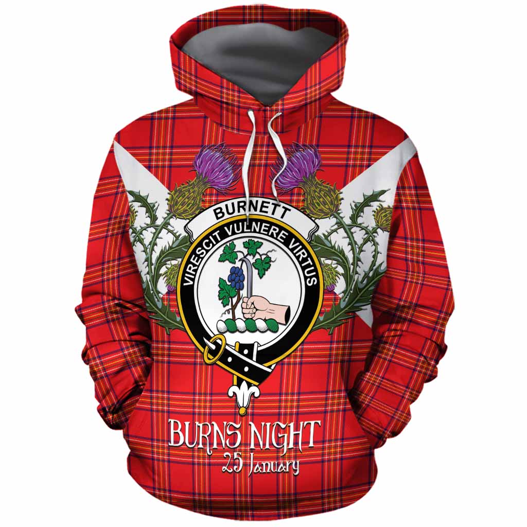 Burnett Tartan Family Crest Cotton Hoodie Scottish Burns Night Thistle Floral