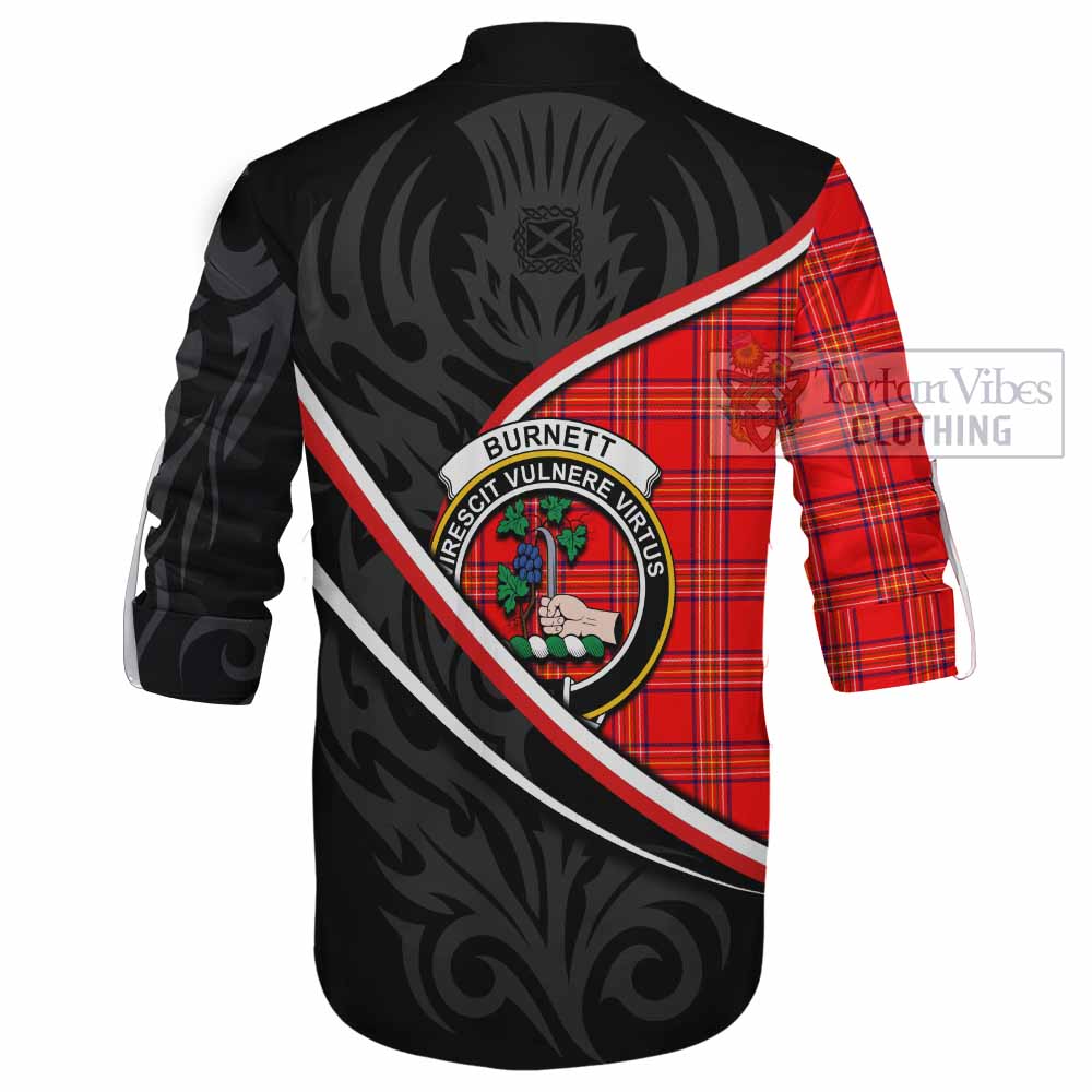 Burnett Tartan Family Crest Ghillie Kilt Shirt Celtic Scottish Thistle Floral - Tartan Vibes Clothing