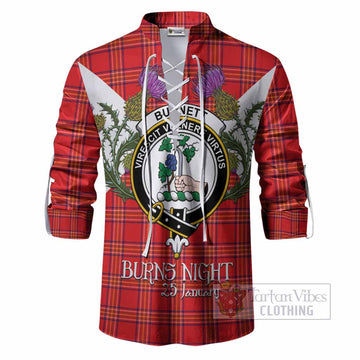Burnett Tartan Family Crest Ghillie Shirt Scottish Burns Night Thistle Floral