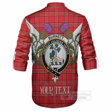 Burnett Tartan Family Crest Ghillie Shirt Scottish Burns Night Thistle Floral