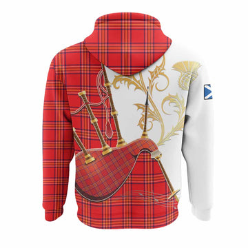 Burnett Tartan Family Crest Hoodie Bagpipes with Scottish Thistle
