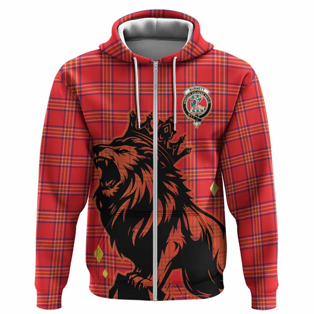 Burnett Tartan Family Crest Hoodie Crowned Lion Roaring