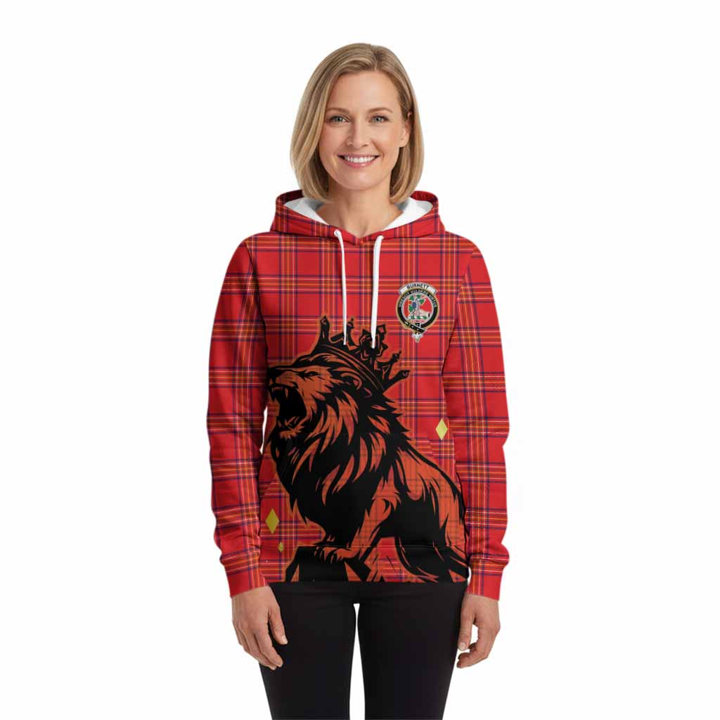 Burnett Tartan Family Crest Hoodie Crowned Lion Roaring