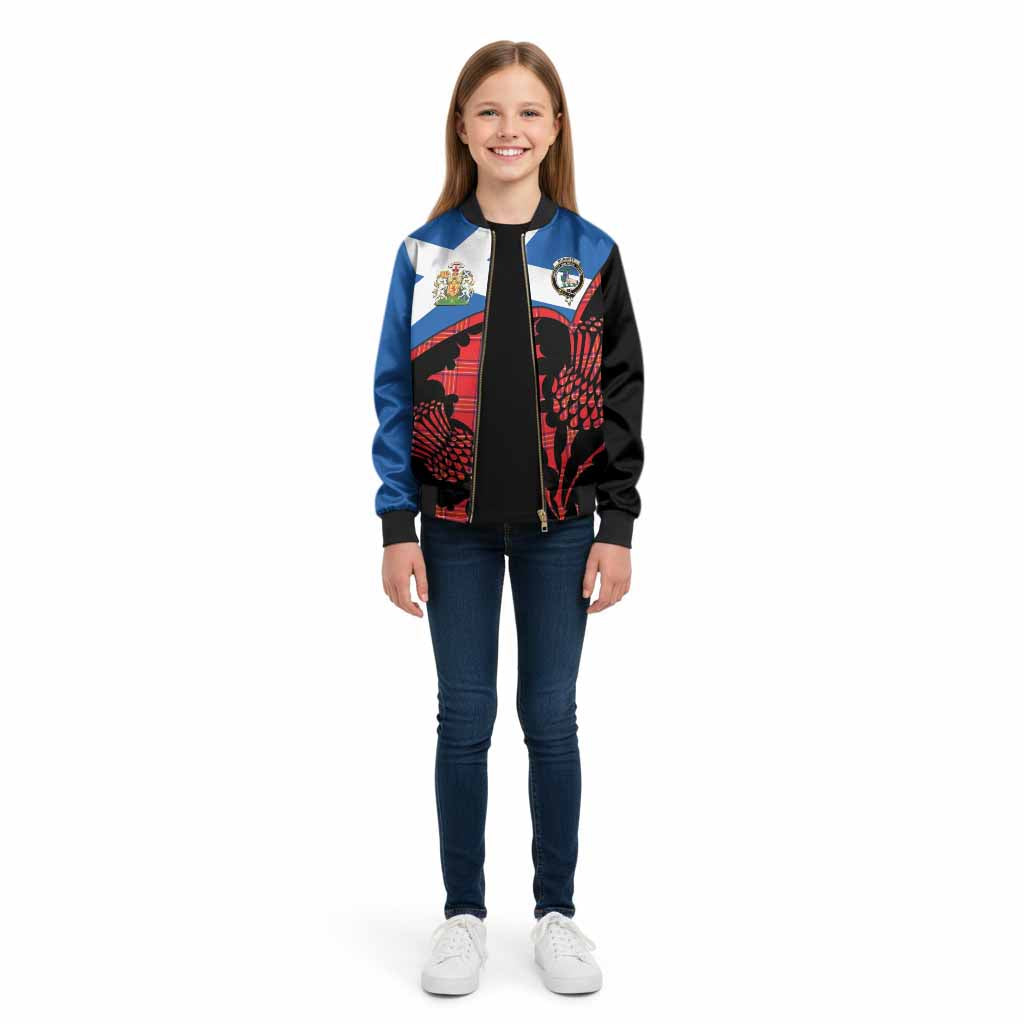 Burnett Tartan Family Crest Kid Bomber Jacket Scotland Thistle Floral Flag Style