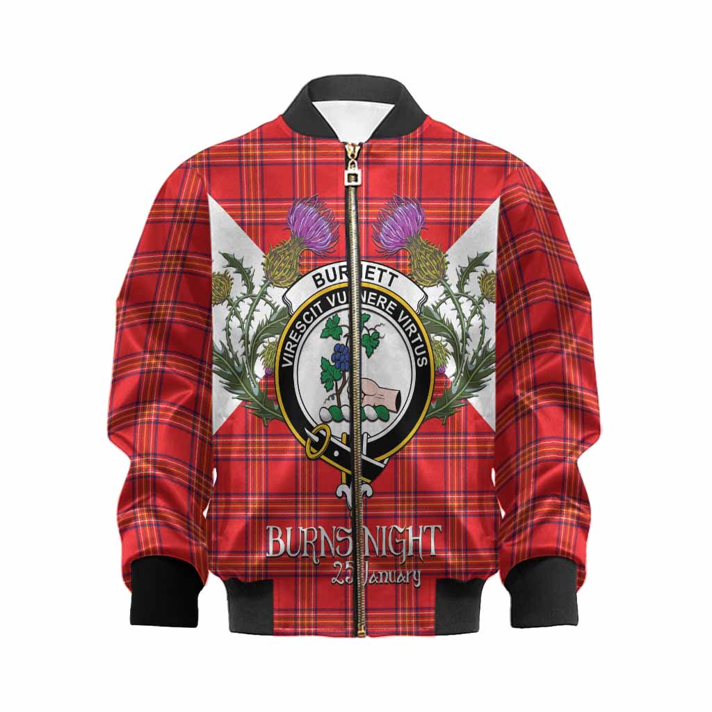 Burnett Tartan Family Crest Kid Bomber Jacket Scottish Burns Night Thistle Floral