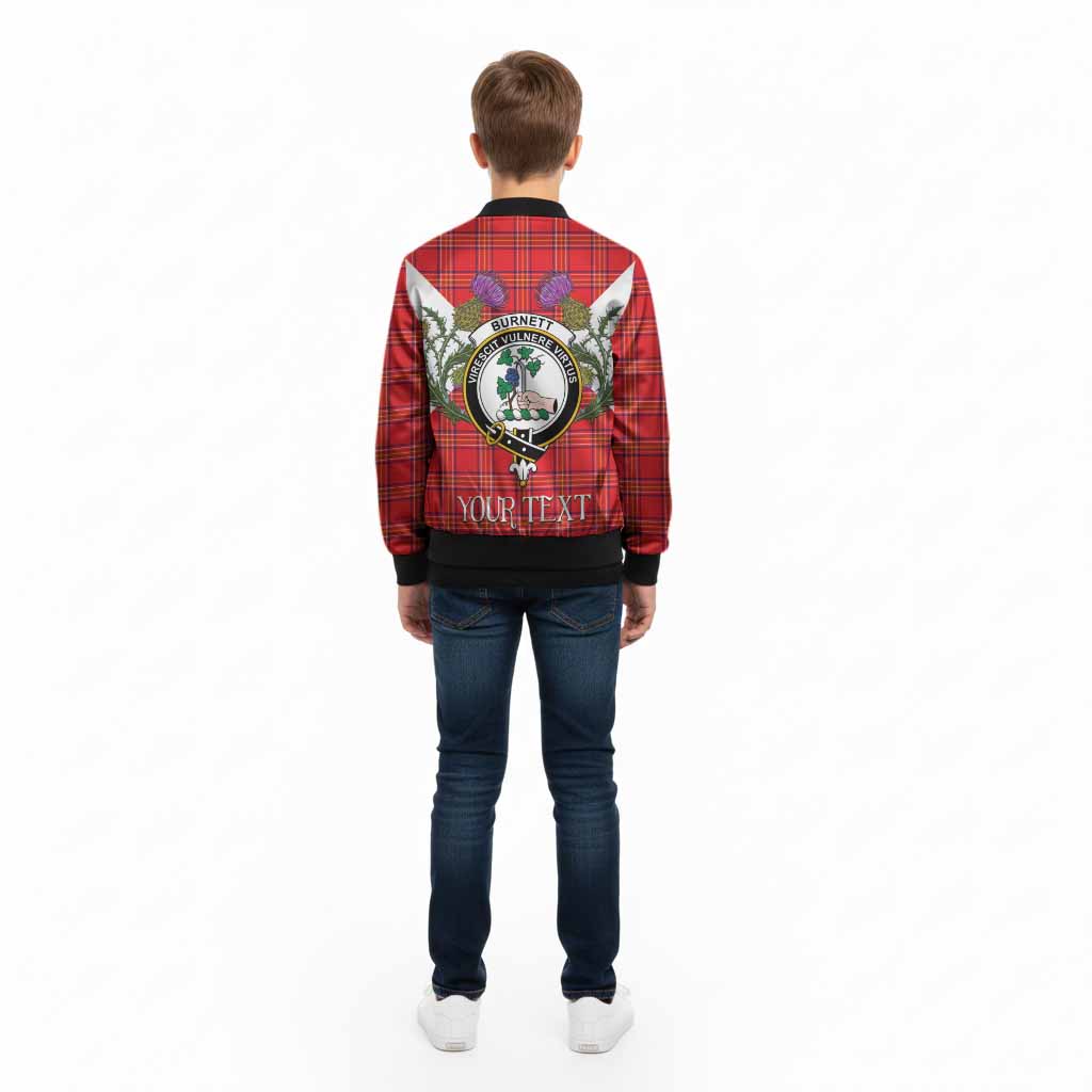 Burnett Tartan Family Crest Kid Bomber Jacket Scottish Burns Night Thistle Floral
