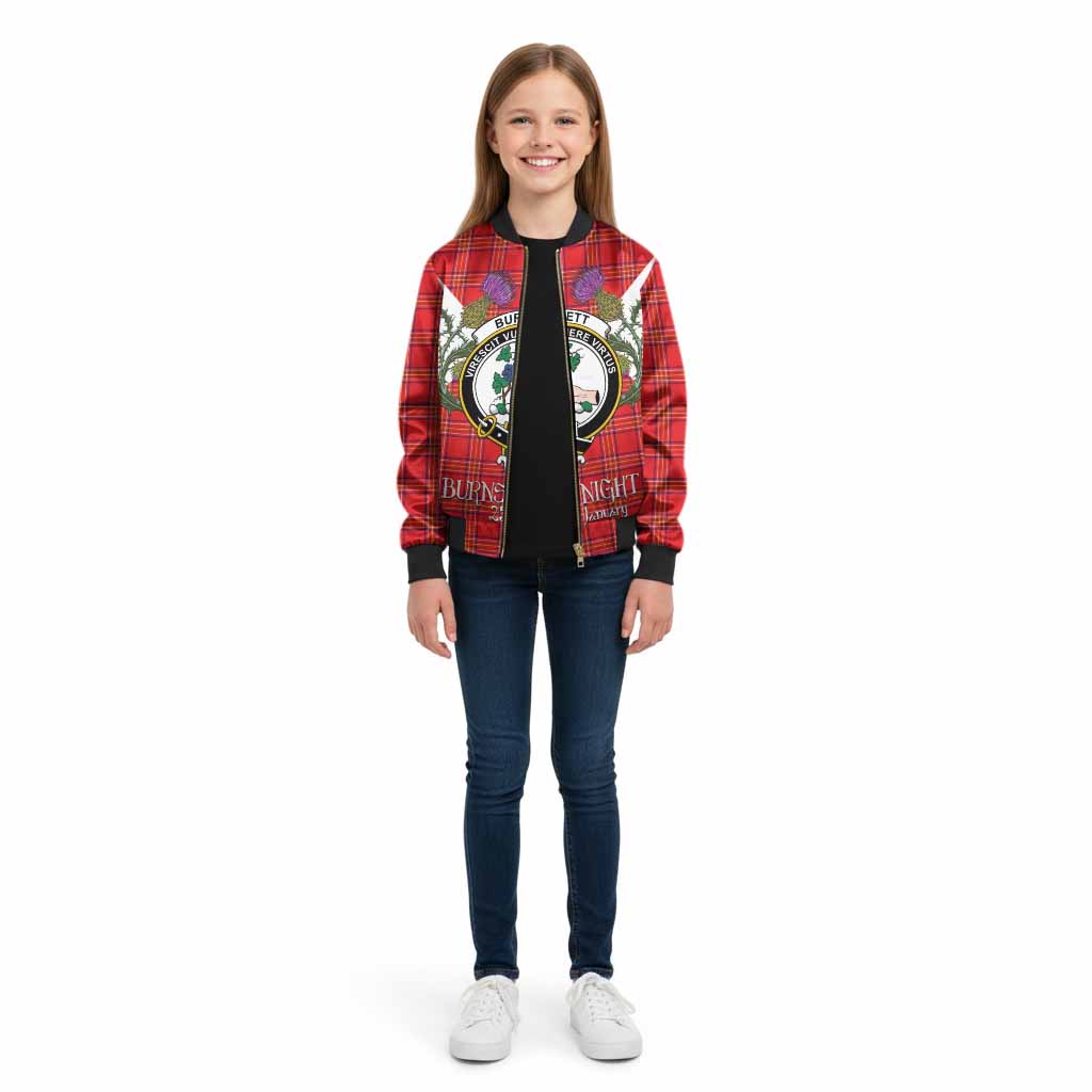 Burnett Tartan Family Crest Kid Bomber Jacket Scottish Burns Night Thistle Floral