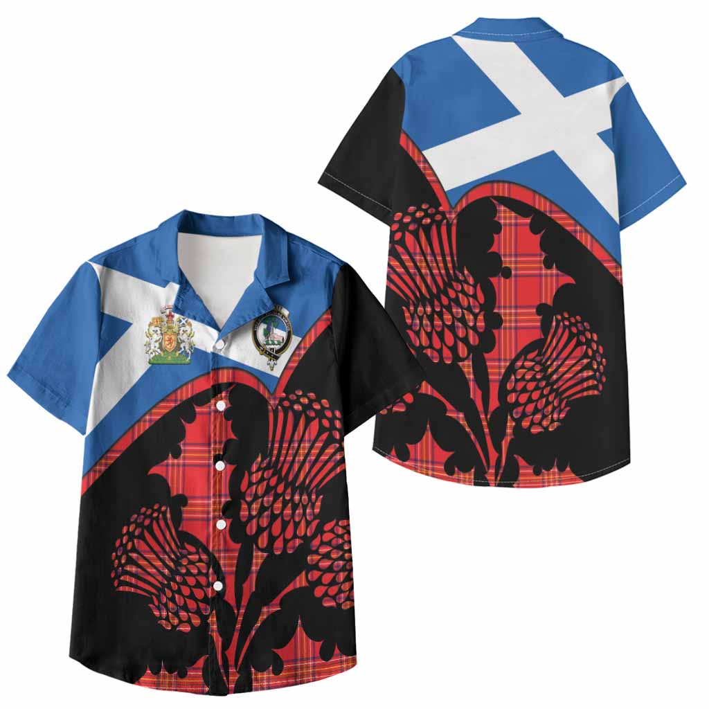 Burnett Tartan Family Crest Kid Hawaiian Shirt Scotland Thistle Floral Flag Style