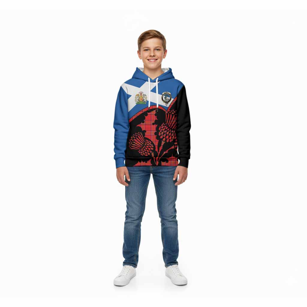 Burnett Tartan Family Crest Kid Hoodie Scotland Thistle Floral Flag Style