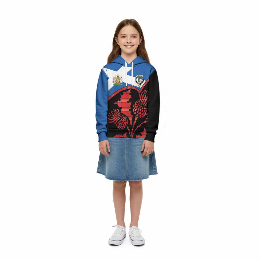 Burnett Tartan Family Crest Kid Hoodie Scotland Thistle Floral Flag Style