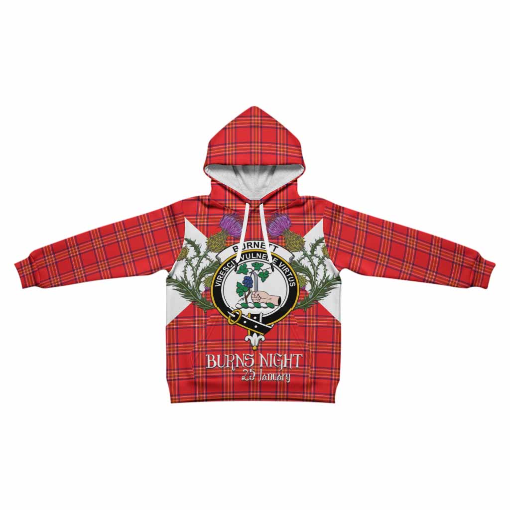 Burnett Tartan Family Crest Kid Hoodie Scottish Burns Night Thistle Floral