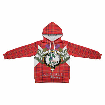 Burnett Tartan Family Crest Kid Hoodie Scottish Burns Night Thistle Floral
