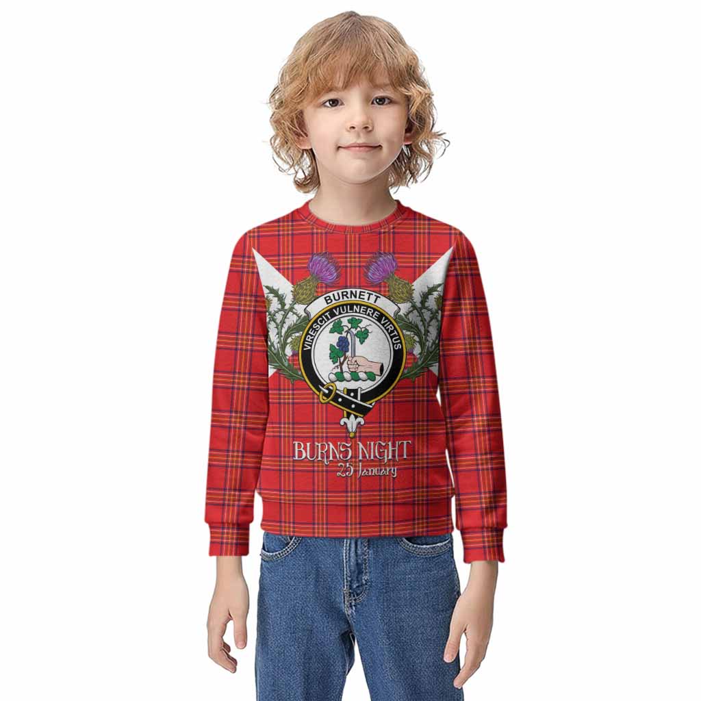 Burnett Tartan Family Crest Kid Knitted Sweatshirt Scottish Burns Night Thistle Floral