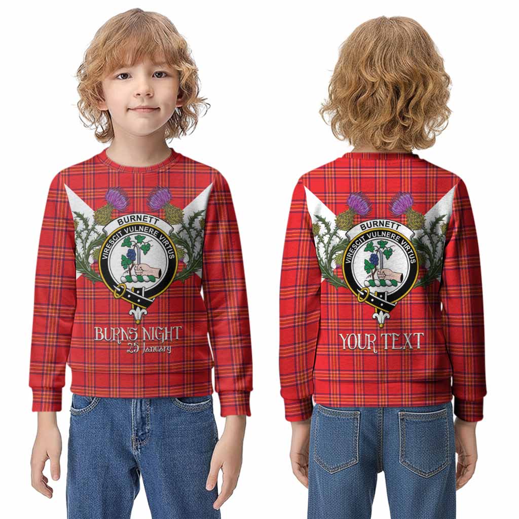 Burnett Tartan Family Crest Kid Knitted Sweatshirt Scottish Burns Night Thistle Floral