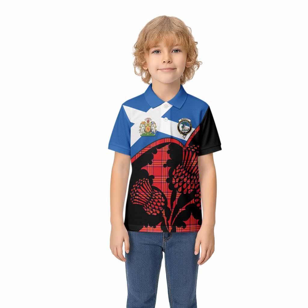 Burnett Tartan Family Crest Kid Polo Shirt Scotland Thistle Floral Flag Style