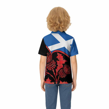 Burnett Tartan Family Crest Kid Polo Shirt Scotland Thistle Floral Flag Style