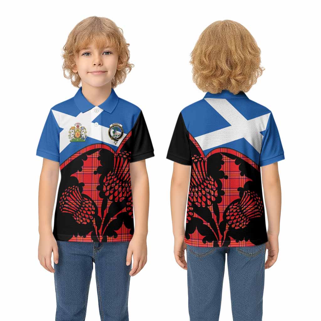 Burnett Tartan Family Crest Kid Polo Shirt Scotland Thistle Floral Flag Style