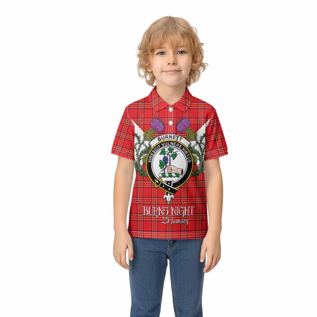 Burnett Tartan Family Crest Kid Polo Shirt Scottish Burns Night Thistle Floral