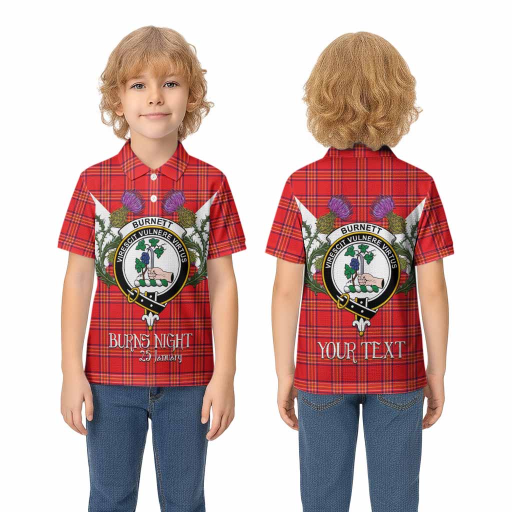 Burnett Tartan Family Crest Kid Polo Shirt Scottish Burns Night Thistle Floral