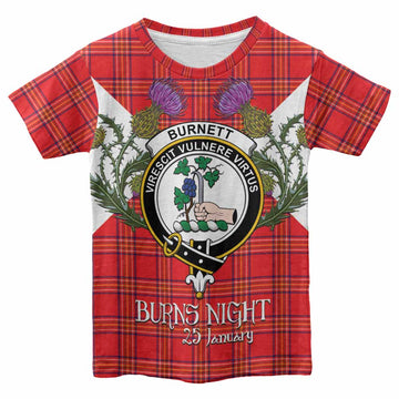 Burnett Tartan Family Crest Kid T-shirt Scottish Burns Night Thistle Floral