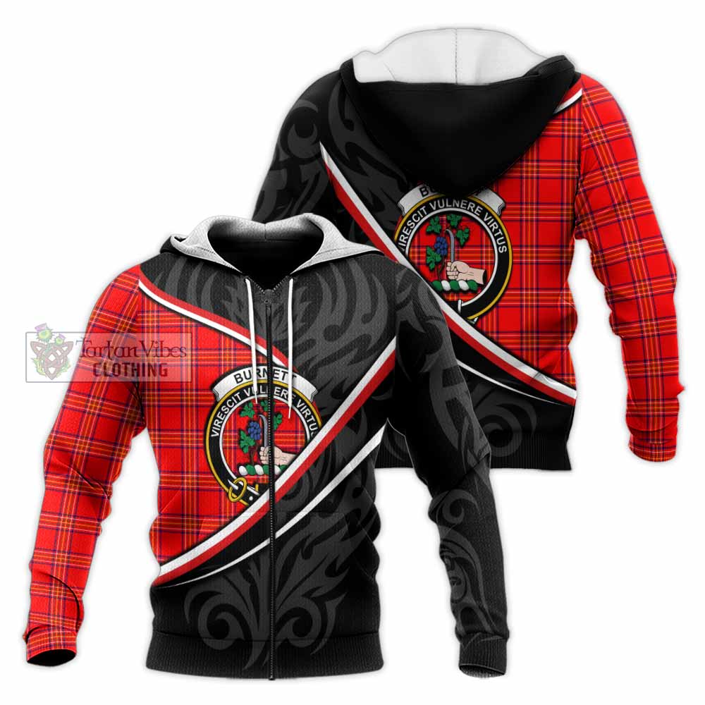 Burnett Tartan Family Crest Knitted Hoodie Celtic Scottish Thistle Floral - Tartan Vibes Clothing