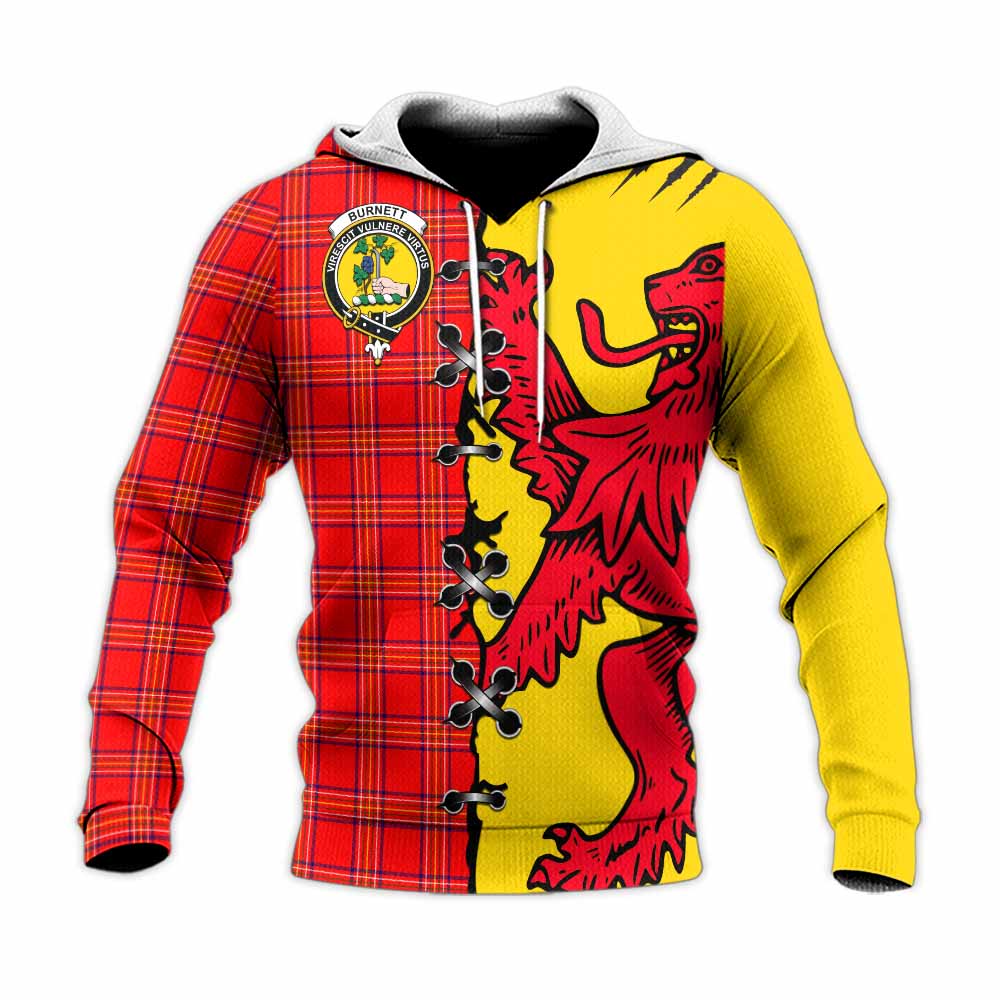Burnett Tartan Family Crest Knitted Hoodie Lion Rampant Honor - Tartan Vibes Clothing