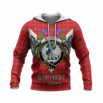 Burnett Tartan Family Crest Knitted Hoodie Scottish Burns Night Thistle Floral