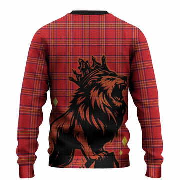 Burnett Tartan Family Crest Knitted Sweater Crowned Lion Roaring