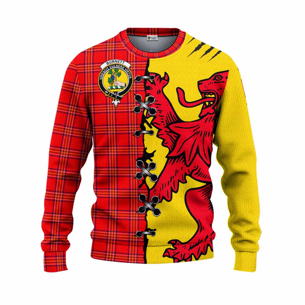 Burnett Tartan Family Crest Knitted Sweater Lion Rampant Honor - Tartan Vibes Clothing