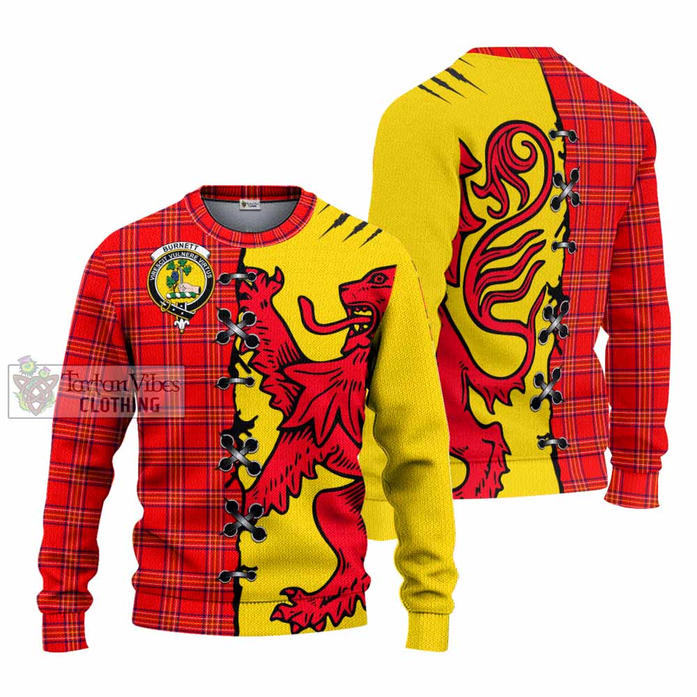 Burnett Tartan Family Crest Knitted Sweater Lion Rampant Honor - Tartan Vibes Clothing