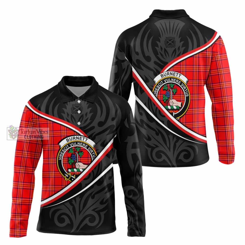 Burnett Tartan Family Crest Long Sleeve Polo Shirt Celtic Scottish Thistle Floral - Tartan Vibes Clothing