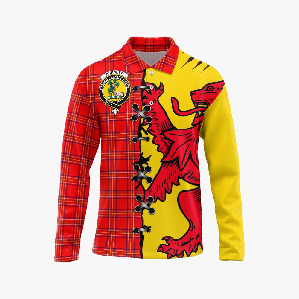 Burnett Tartan Family Crest Long Sleeve Polo Shirt Lion Rampant Honor - Tartan Vibes Clothing
