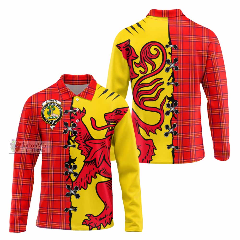 Burnett Tartan Family Crest Long Sleeve Polo Shirt Lion Rampant Honor - Tartan Vibes Clothing