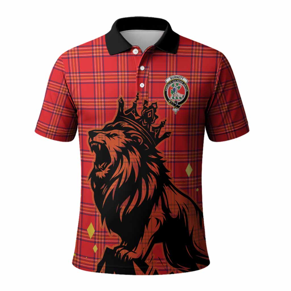 Burnett Tartan Family Crest Polo Shirt Crowned Lion Roaring