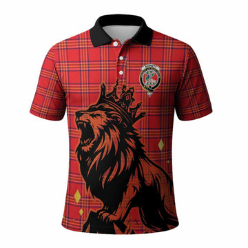 Burnett Tartan Family Crest Polo Shirt Crowned Lion Roaring