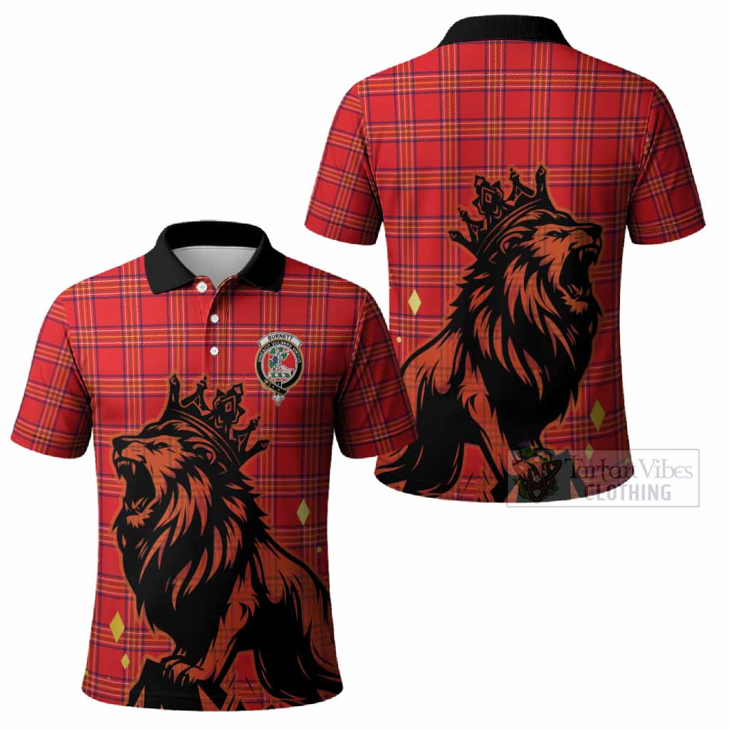Burnett Tartan Family Crest Polo Shirt Crowned Lion Roaring