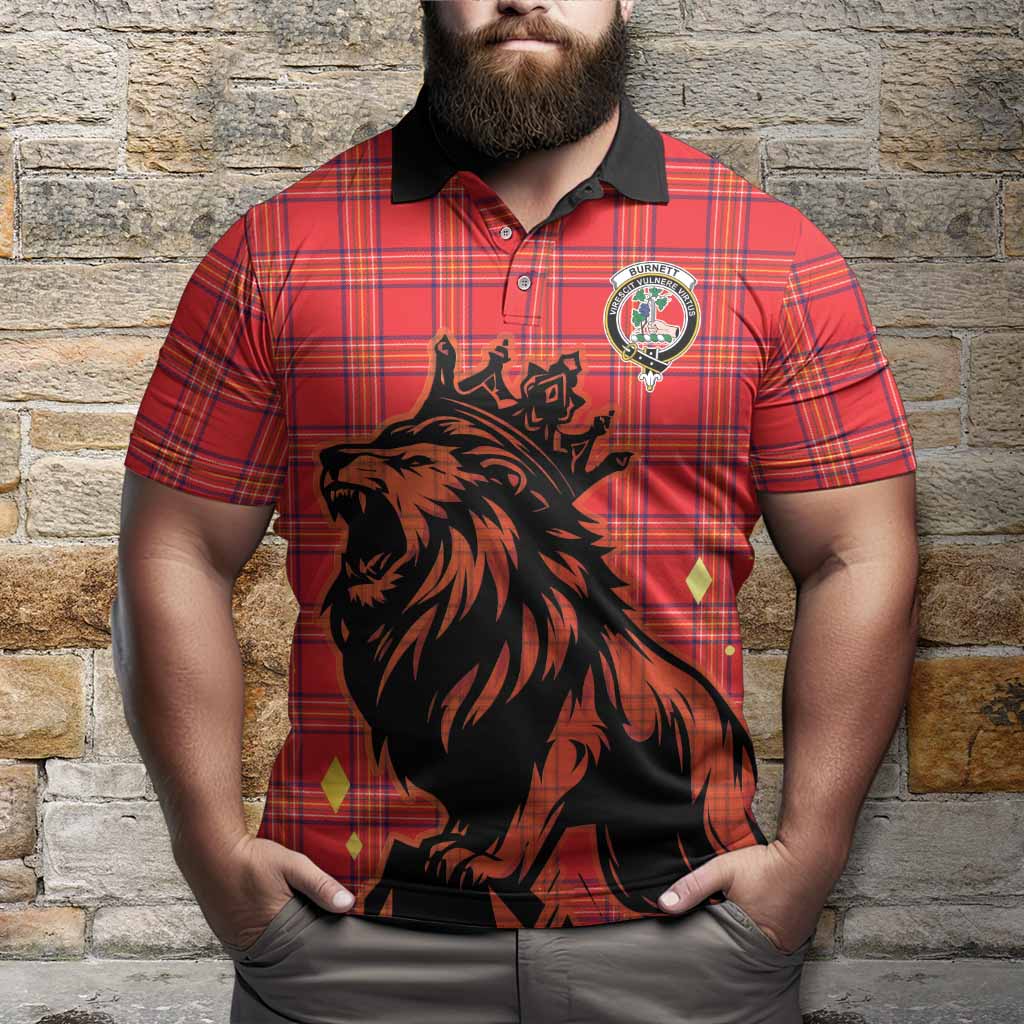 Burnett Tartan Family Crest Polo Shirt Crowned Lion Roaring