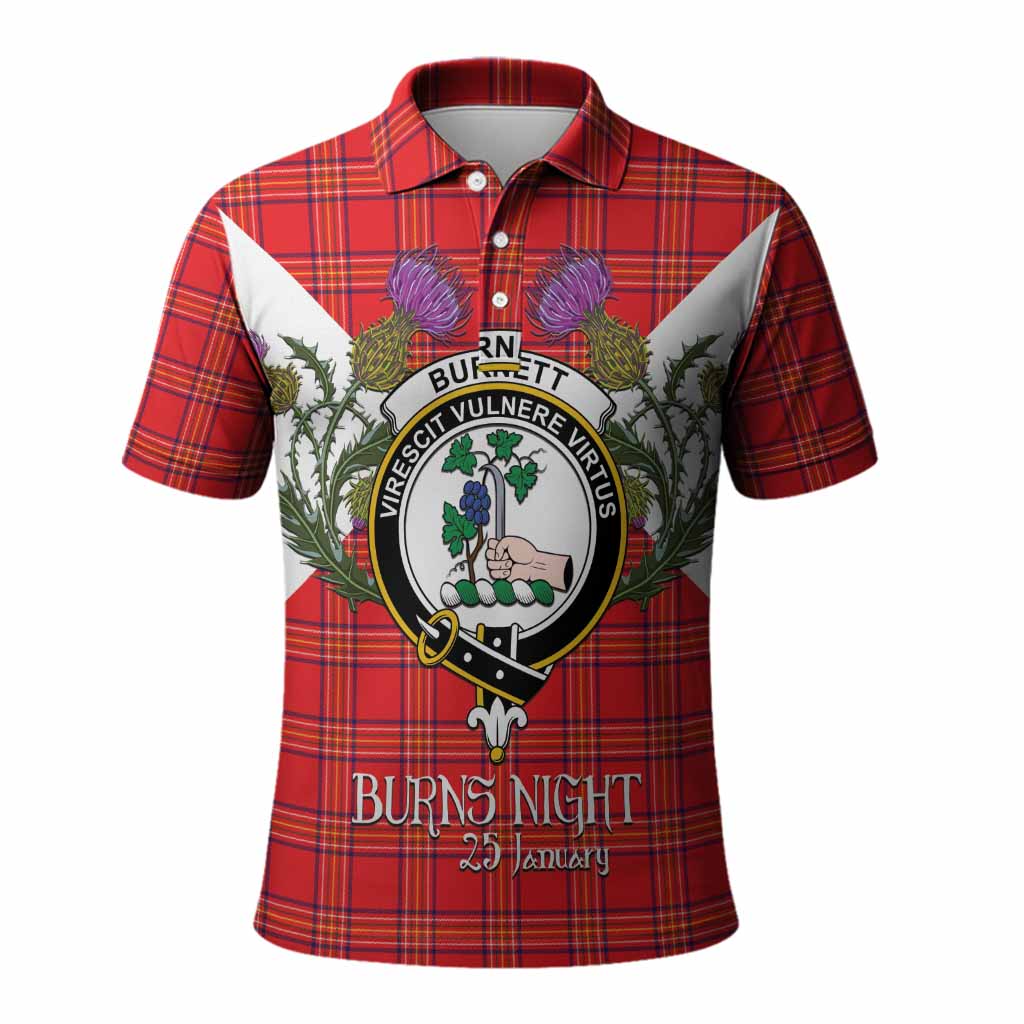 Burnett Tartan Family Crest Polo Shirt Scottish Burns Night Thistle Floral