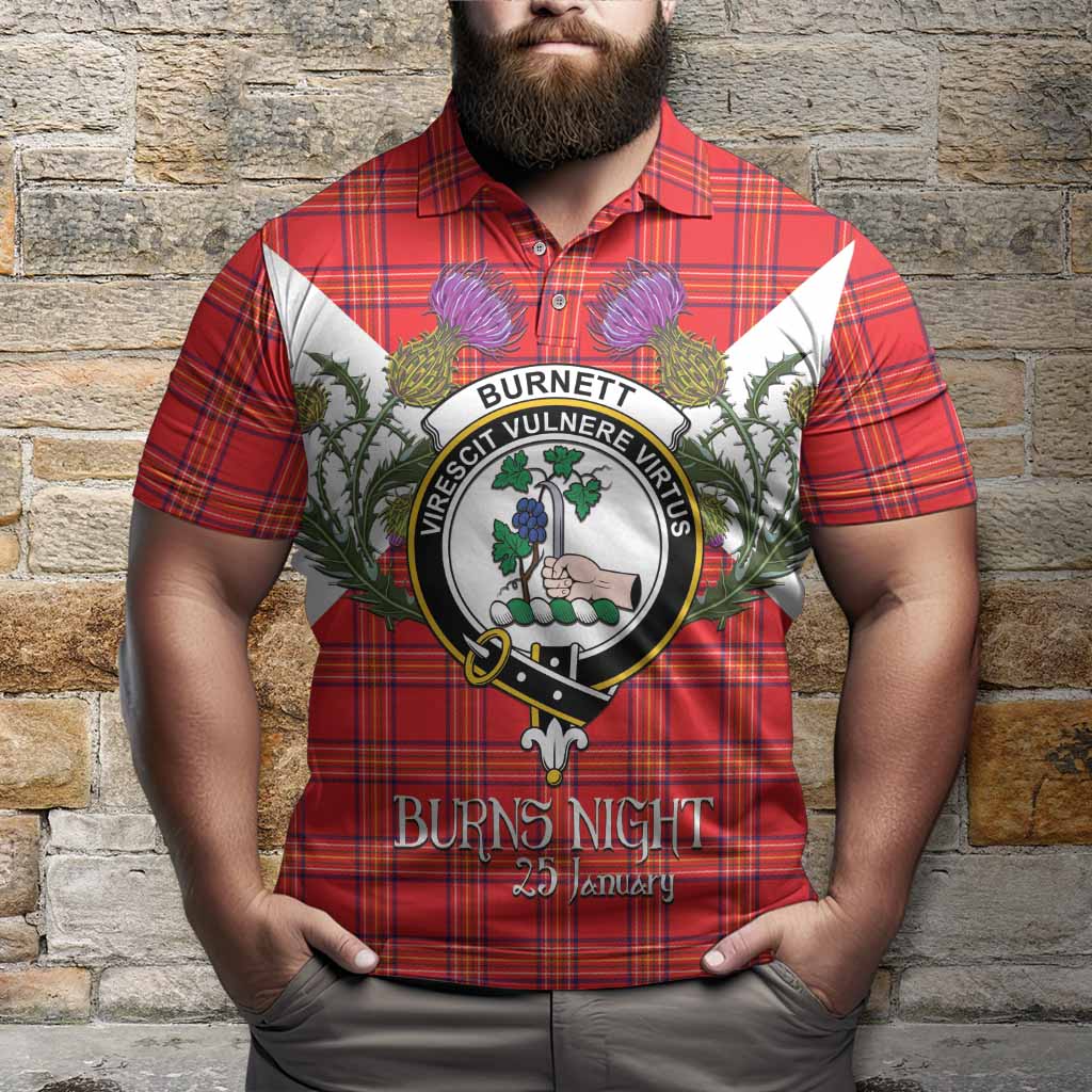 Burnett Tartan Family Crest Polo Shirt Scottish Burns Night Thistle Floral