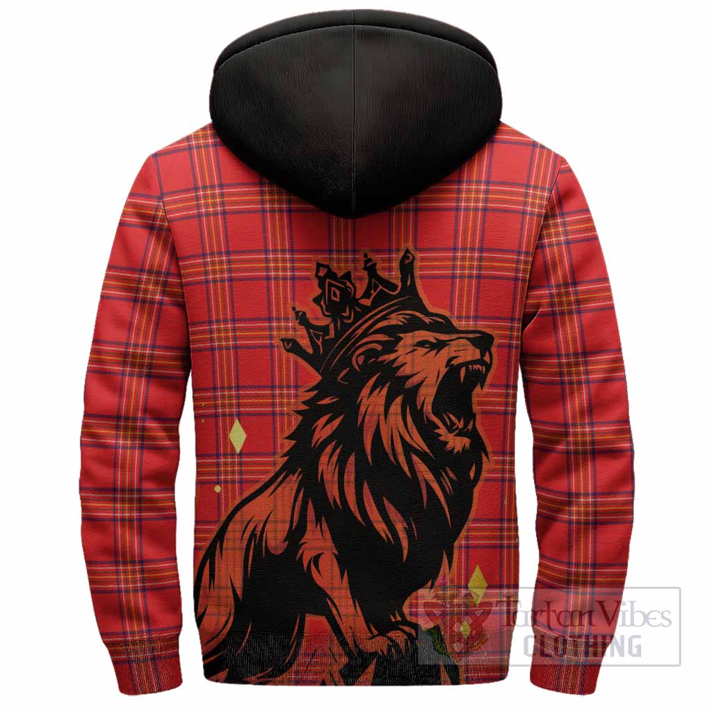 Burnett Tartan Family Crest Sherpa Hoodie Crowned Lion Roaring
