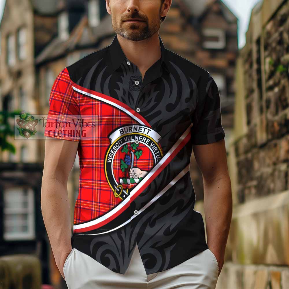 Burnett Tartan Family Crest Short Sleeve Button Shirt Celtic Scottish Thistle Floral - Tartan Vibes Clothing