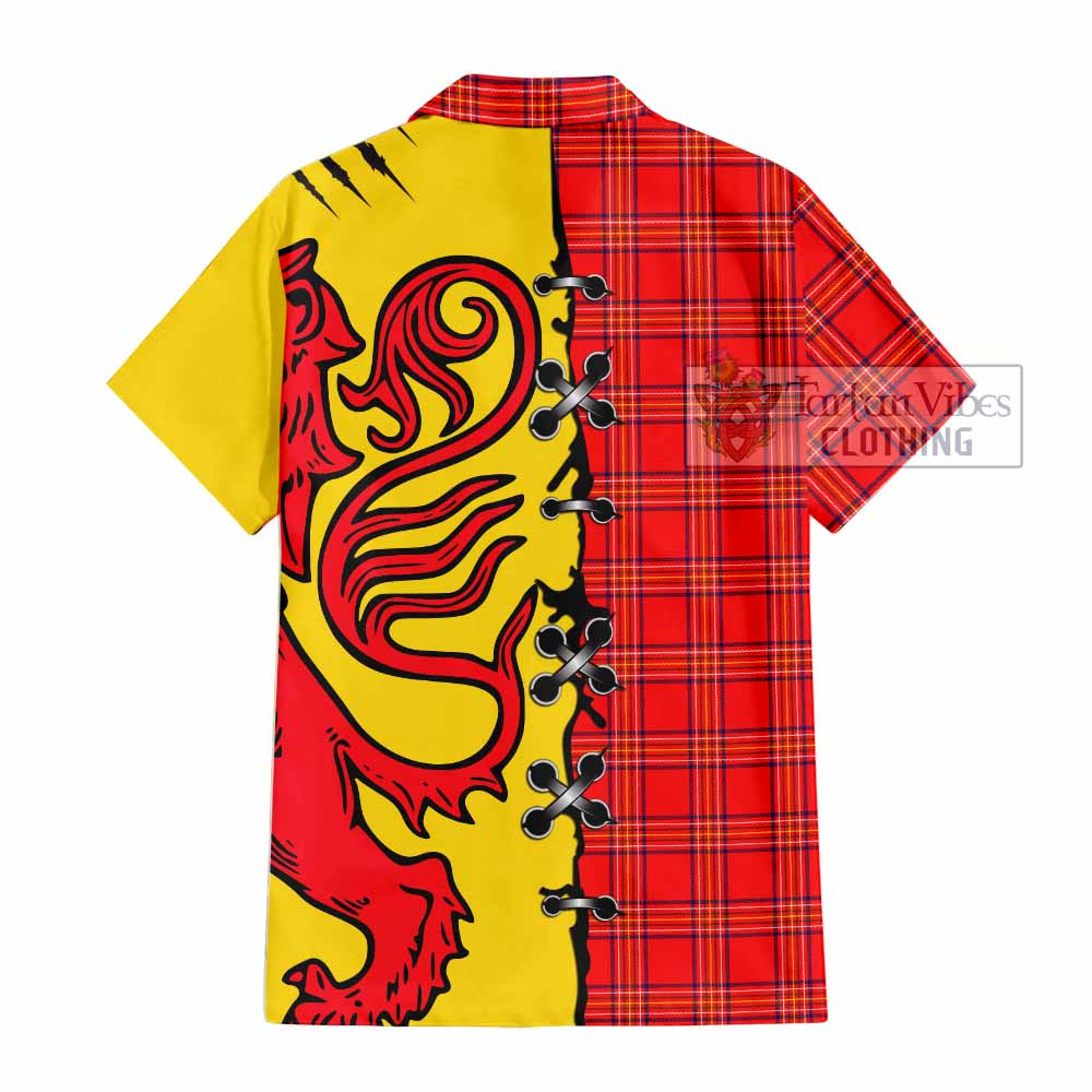 Burnett Tartan Family Crest Short Sleeve Button Shirt Lion Rampant Honor - Tartan Vibes Clothing
