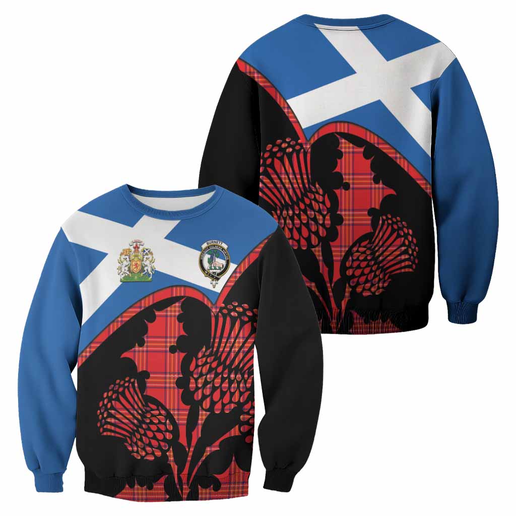 Burnett Tartan Family Crest Sweatshirt Scotland Thistle Floral Flag Style
