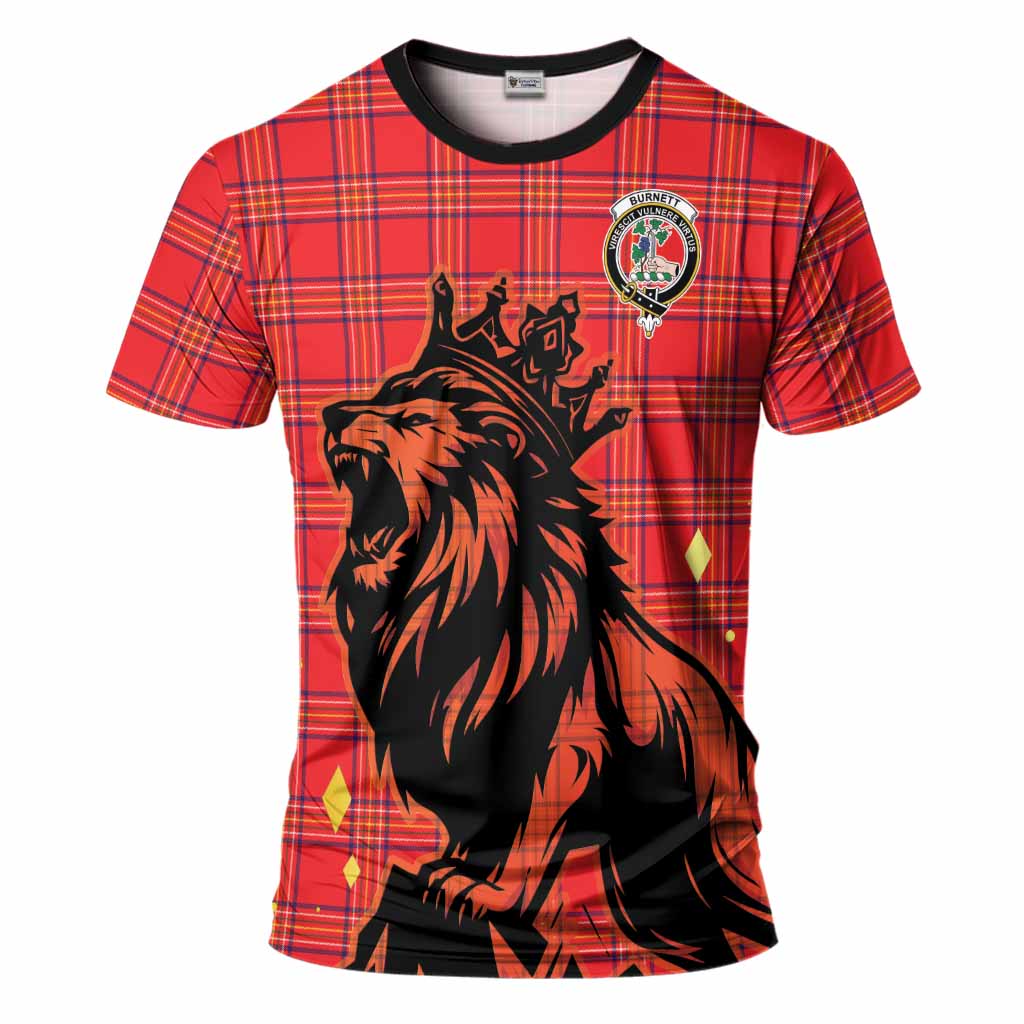 Burnett Tartan Family Crest T-Shirt Crowned Lion Roaring