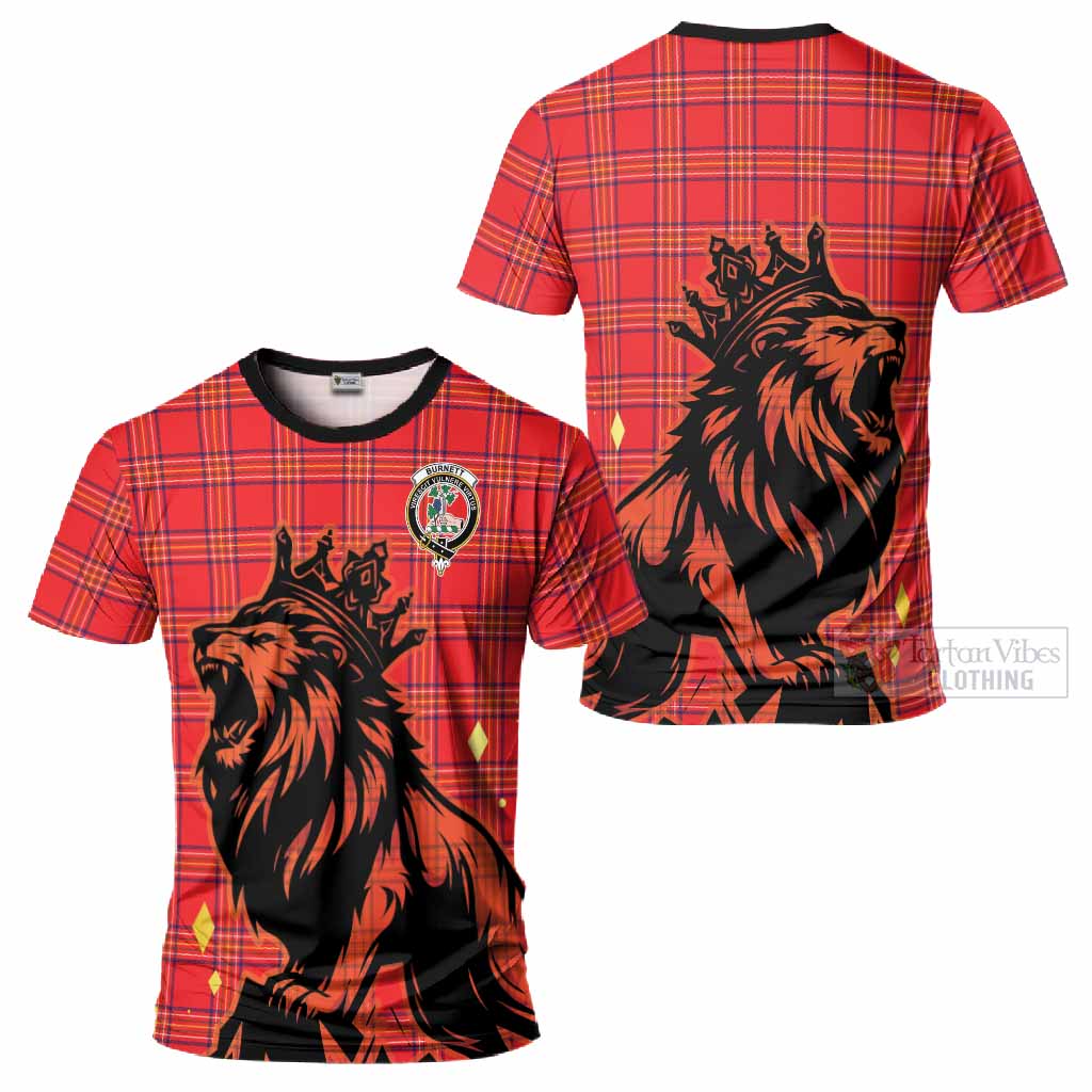 Burnett Tartan Family Crest T-Shirt Crowned Lion Roaring