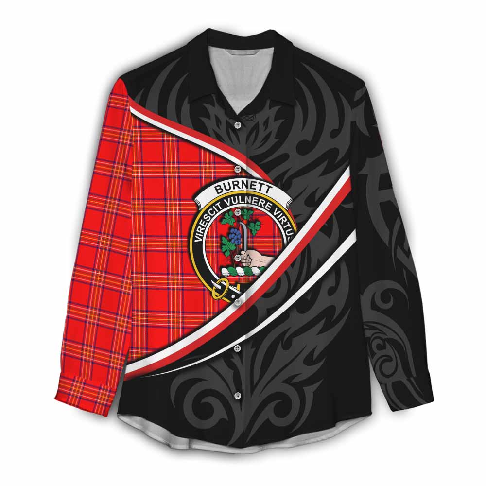 Burnett Tartan Family Crest Women Casual Shirt Celtic Scottish Thistle Floral - Tartan Vibes Clothing