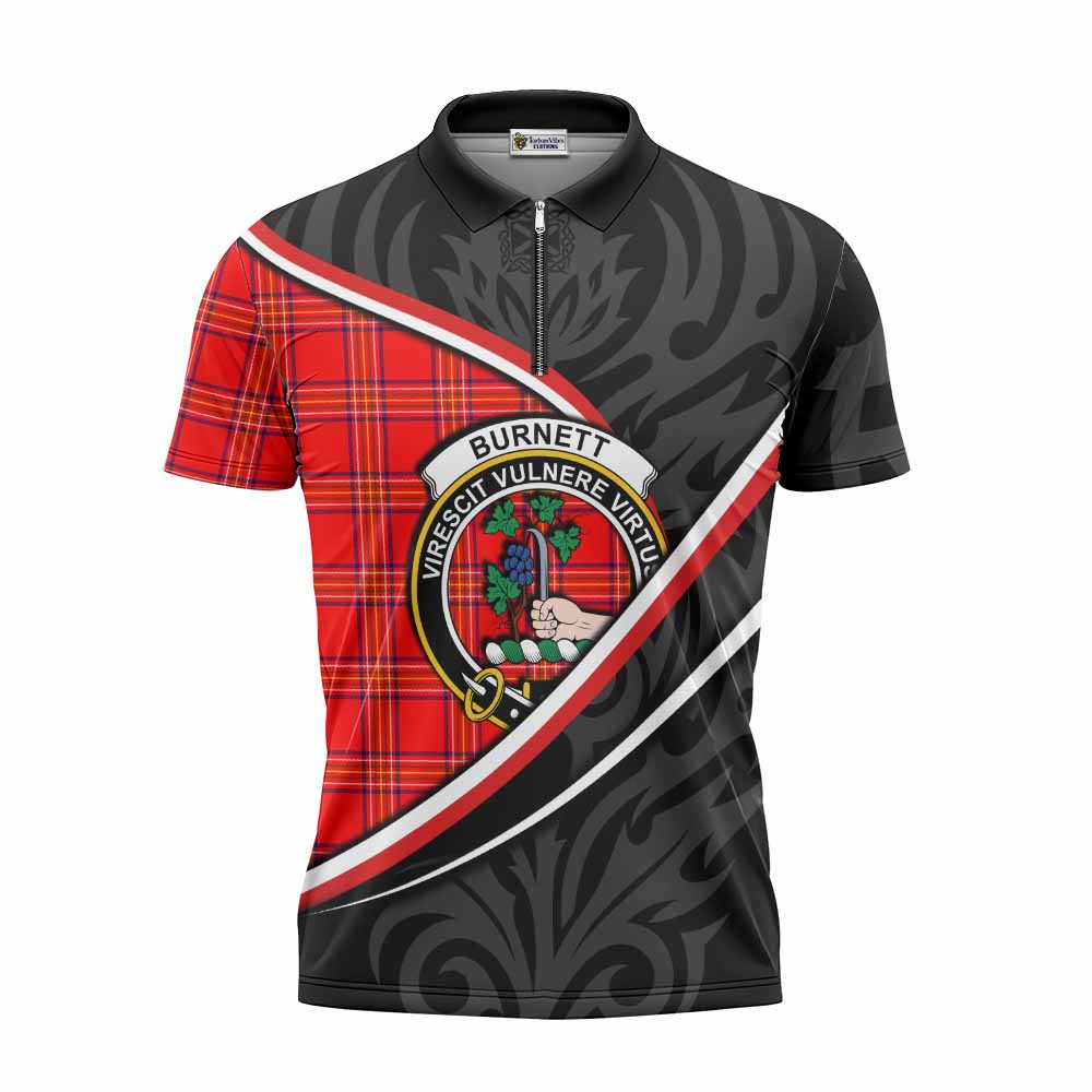 Burnett Tartan Family Crest Zipper Polo Shirt Celtic Scottish Thistle Floral - Tartan Vibes Clothing