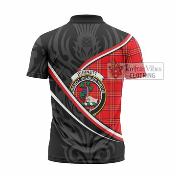 Burnett Tartan Family Crest Zipper Polo Shirt Celtic Scottish Thistle Floral